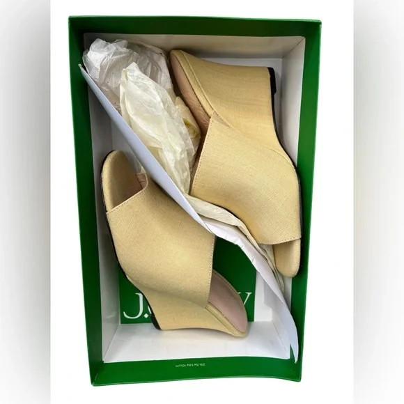 NWT J. Crew Light Khaki Linen Slide Wedge Size 7.5M - Picture 8 of 10